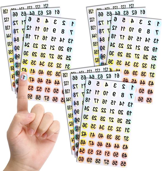 Cijferstickers, 500 stuks, 1 tot 50, tien vellen, vinyl, waterbestendig