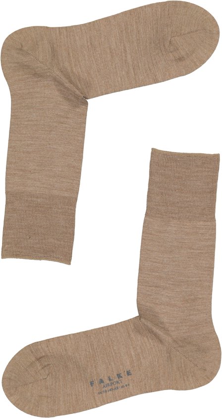 Chaussettes Falke Airport marron, de couleur unie avec une texture chinée et un revers côtelé.
