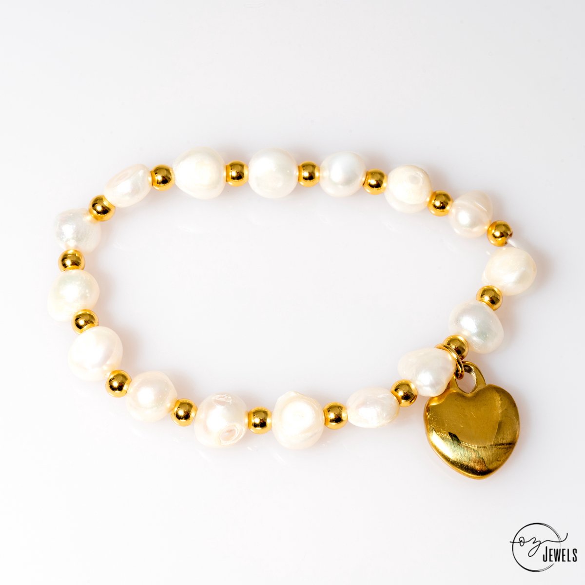 OZ Jewels – Parel Hart Armband – 18K Verguld – Elegant – Vrouwen
