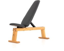 NOHRD WeightBench Halterbank Kersen, Zwart leer – Verstelbare Fitnessbank van Massief Hout – Luxe Design – Stevig & Duurzaam – Geschikt voor Halteroefeningen