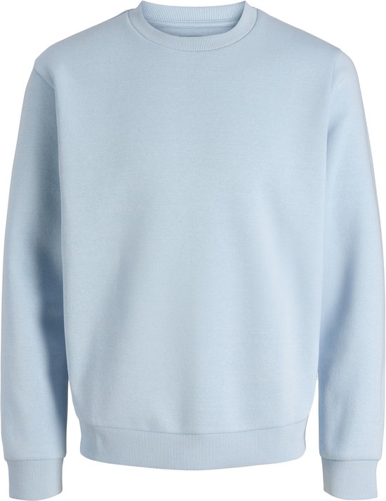 Sweat-shirt bleu clair à col rond et manches longues, avec poignets côtelés.