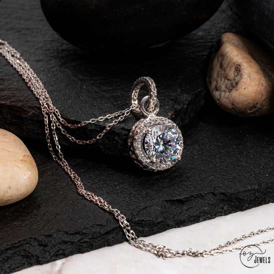 OZ Jewels Collier Argent avec Diamant Rond 0.75 Carat - Accessoires de vêtements pour bébé - Love Jewelry - - Collier Femme - Saint Valentin - Cadeau - Fête des Mères - Collier Fille - Bijoux Femme