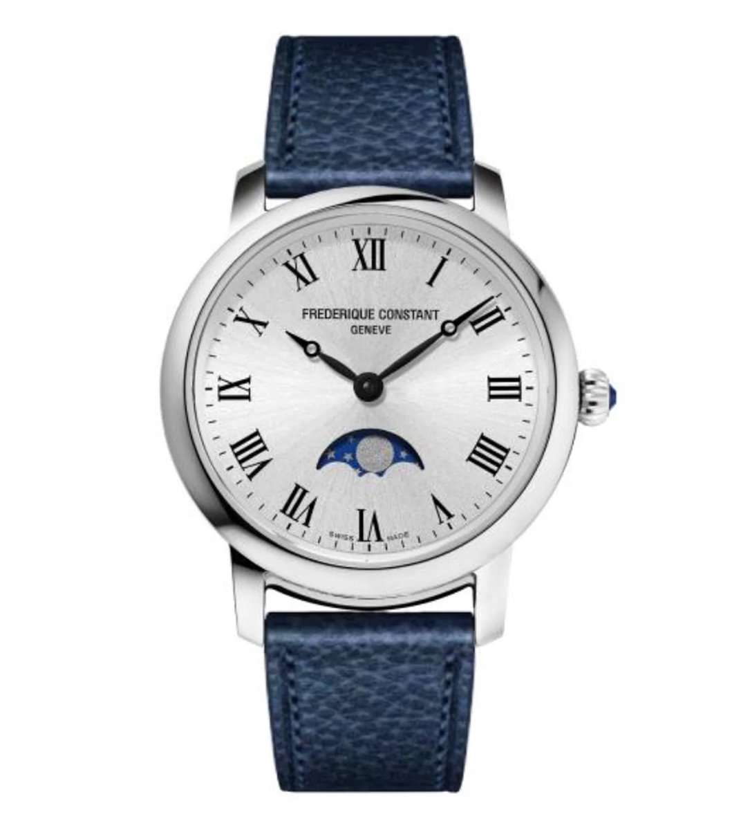 Frédérique Constant Slimline Moonphase FC-206RS1S6 Horloge - Leer - Blauw - Ø 30 mm