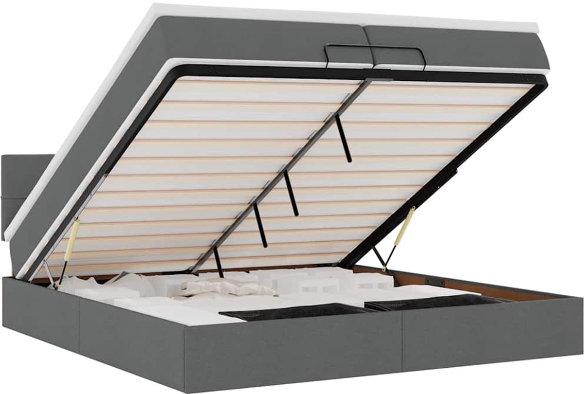 vidaXL - Ottoman - bed - met - matrassen - en - LED's - 200x200cm - stof - donkergrijs