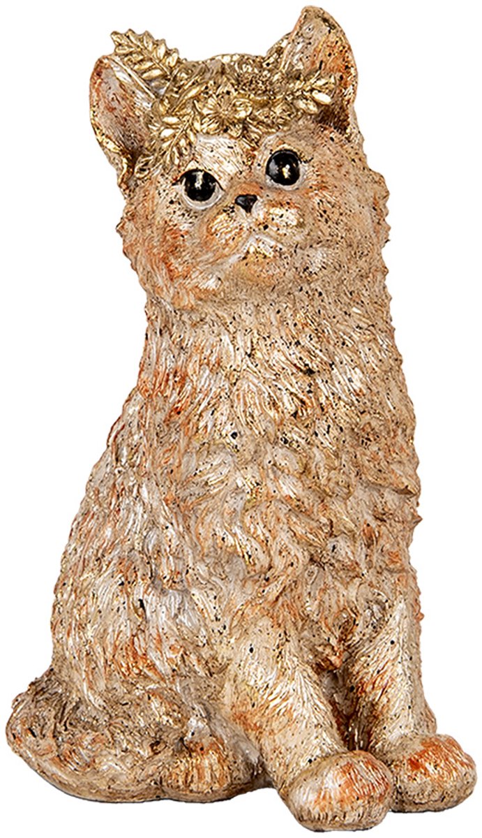Clayre & Eef Decoratie Beeld Kat 16x14x25 cm Beige Kunststof