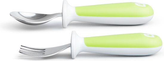 Couverts pour enfants Munchkin - Fourchette et cuillère pour tout-petits - Raise - 2 pièces - à partir de 12 mois - Ensemble de couverts en acier inoxydable - Vert