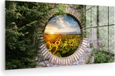 MuchoWow® Glasschilderij 160x80 cm - Schilderij acrylglas - Zonnebloemen - Doorkijk - Bloemen - Zon - Foto op glas - Muurdecoratie woonkamer - Wanddecoratie slaapkamer - Schilderijen