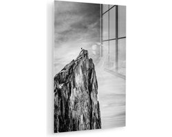 Glasschilderij - Man - Natuur - Zwart - Wit - Glasplaat - Foto op glas - Glasschilderijen woonkamer - Schilderij op glas - 120x180 cm - Muurdecoratie - Wanddecoratie - Slaapkamer - Kamer decoratie