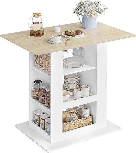 WOLTU BT53whe Bartafel met opbergruimte, bartafel, eettafel, aanrecht