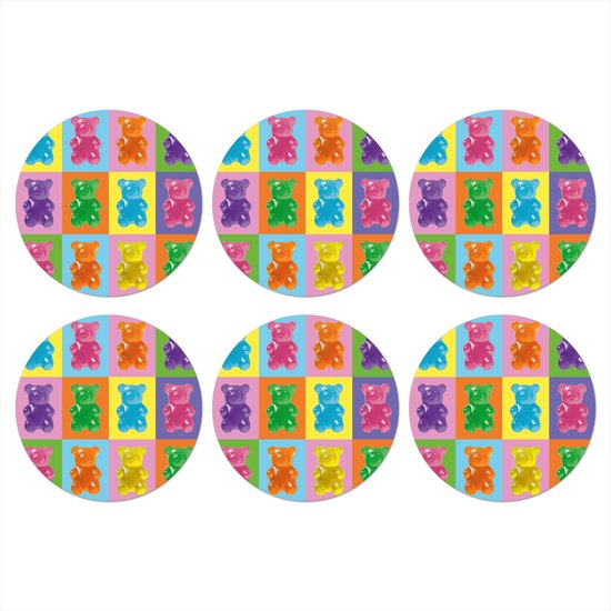 Dessous de verre Art- bonbons - colorés - 10x10 cm - 6 morceaux - Sous pour Verres et Tasses