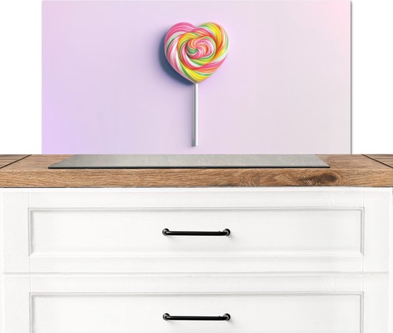 Crédence de Cuisinière en Aluminium 90x45 cm - Coeur - Sucette - Bonbons - Écran Pare-éclaboussures pour Plaque de Cuisson - Protection Murale