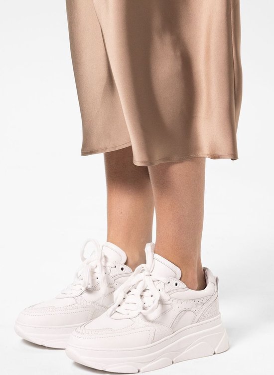 Sacha Dames Witte leren chunky sneakers met croco details