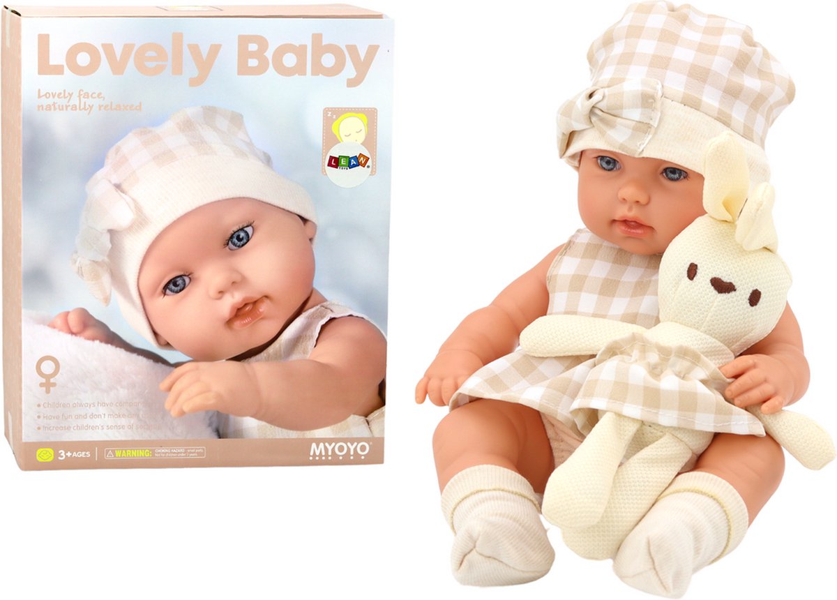 Babypop met draagbaar bedje - 35x17x8 cm - beweegbaar - educatief