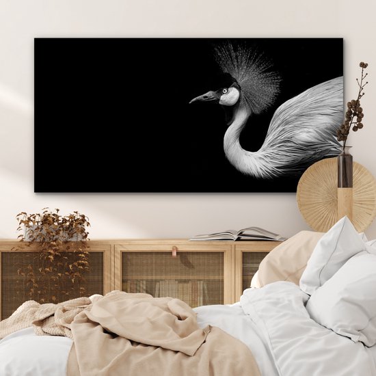 Décoration murale Métal - Peinture Aluminium Industrielle - Grue - Zwart - Wit - Vogel - Animaux - 120x60 cm - Dibond - Photo sur aluminium - Décoration murale industrielle - Pour le salon / chambre
