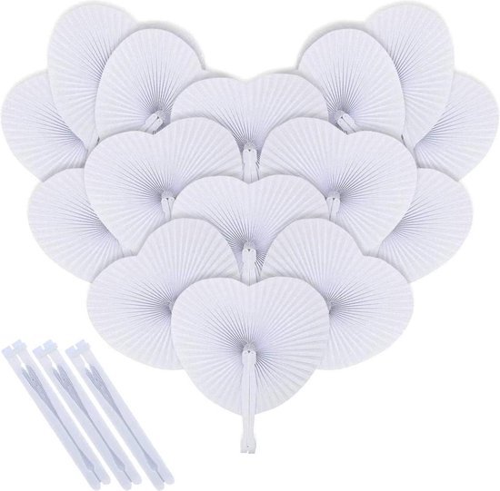Handwaaier wit huwelijk hartvormig - geschenk bruiloftsgasten - vintage - 48 stuks Handwaaier