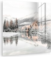 MuchoWow® Tableau sur verre 90x90 cm - Tableau sur verre acrylique - Nature - Hiver - Arbres - Montagnes - Neige - Photo sur verre - Décoration murale salon - Décoration murale chambre - Peintures