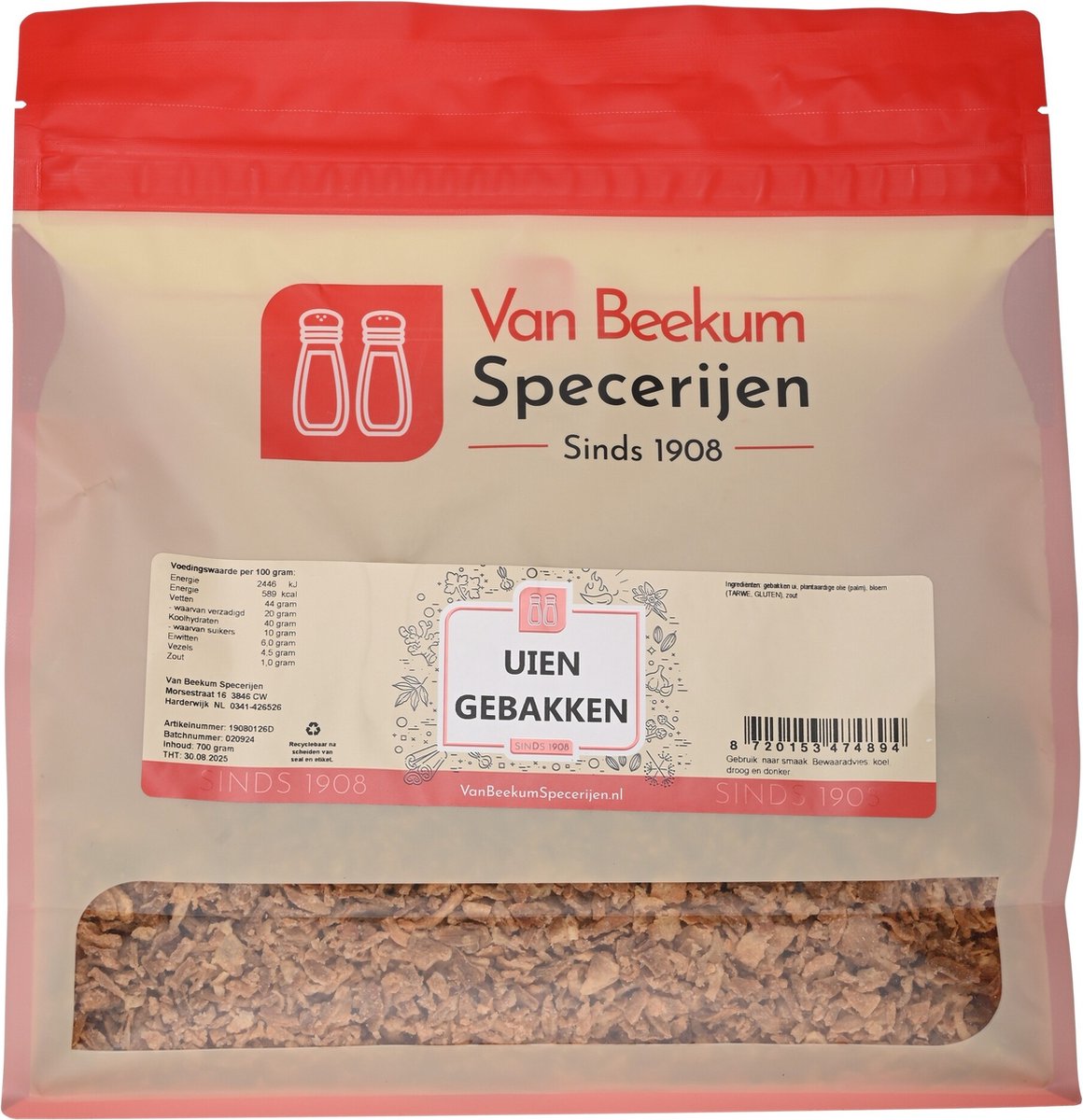 Goedkoopste Van Beekum Specerijen - Uien Gebakken - 600 Gram (hersluitbare stazak
