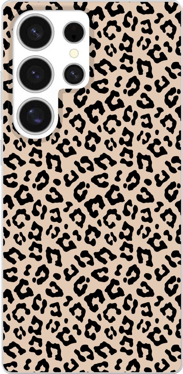 Telefoonhoesje Geschikt voor Samsung Galaxy S25 Ultra hoesje - Panterprint - Zwart - Bruin - Dierenprint - Siliconen Telefoonhoesje Telefoonhoesje