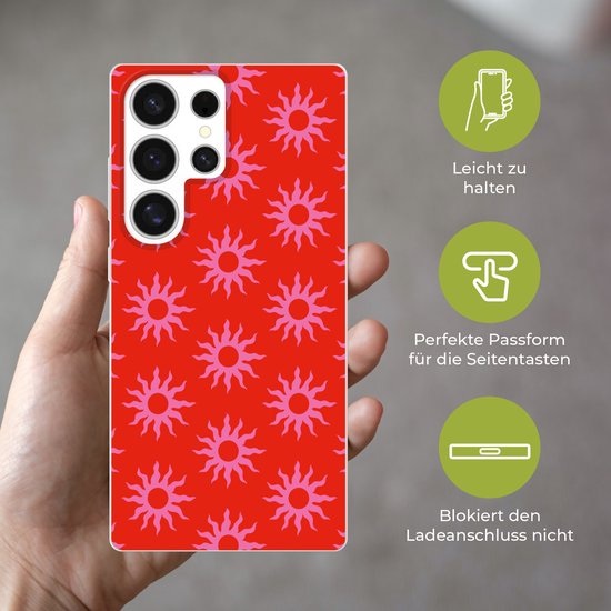 Coque de téléphone compatible avec Samsung Galaxy S25 Ultra - Soleil - Rouge - Rose - Motif - Été - Coque en Siliconen