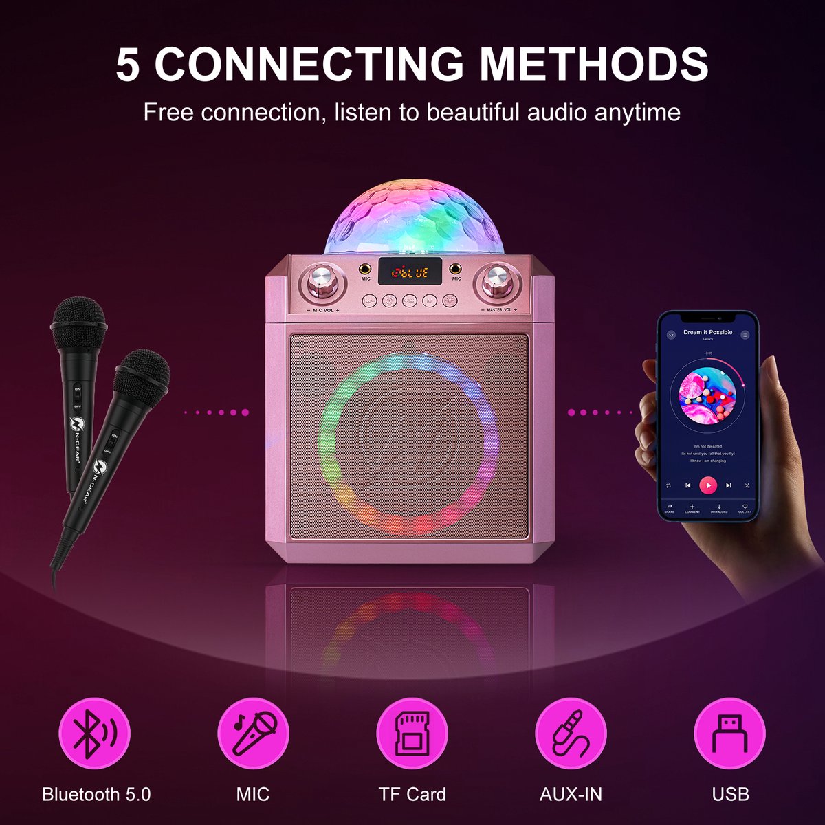 Enceinte Karaoké Enfant N-Gear Block Party 602 - 100W Avec 2 Micros, Lumières LED Disco - Bluetooth, Batterie 6h - Pour Fêtes