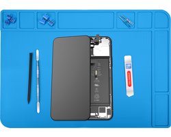 MMOBIEL Siliconen Reparatie- en Soldeermat – 48 x 34 cm – Hittebestendig tot 500°C - Grote Siliconen Mat voor Solderen met Warmte-Isolatie – Reparatiemat voor o.a. Telefoon / Computer – Blauw