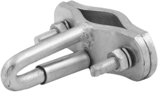 Zilverkleurige metalen trekhaakklem met gebogen haak, geïsoleerd op zwart.