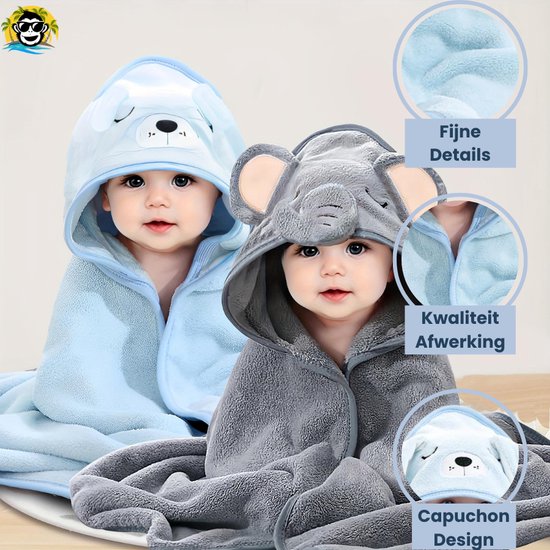 BoefieBoef Hond Baby Badcape & Peuter Handdoek - Superzachte Warme Fleece Wikkeldeken Kinderen 0-3 Jaar - Absorberend & Sneldrogend - Dieren Capuchon - Baby Badhanddoek & Omslagdoek - Jongens & Meisjes - Blauw van BoefieBoef — afbeelding 3