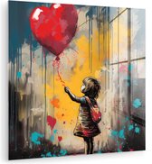 MuchoWow® Tableau sur verre 50x50 cm - Peinture acrylique sur verre - Fille - Ballon - Cœur - Graffiti - Photo sur verre - Décoration murale salon - Décoration murale chambre - Peintures