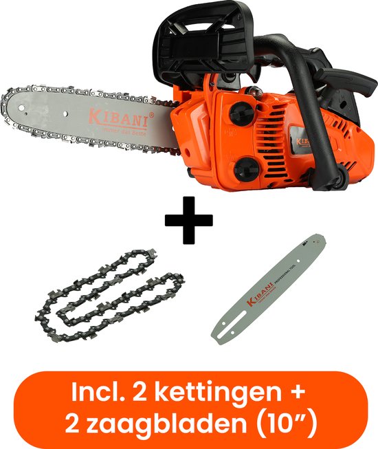 Kibani Kettingzaag Benzine - Incl. 2 Kettingen en Zaagblad - 25.4 cc / 1 pk 2-takt Motor - Zwaardlengte 25 cm / 10 inch - Easy-Startsysteem - snoeizaag van Merkloos	 — afbeelding 3