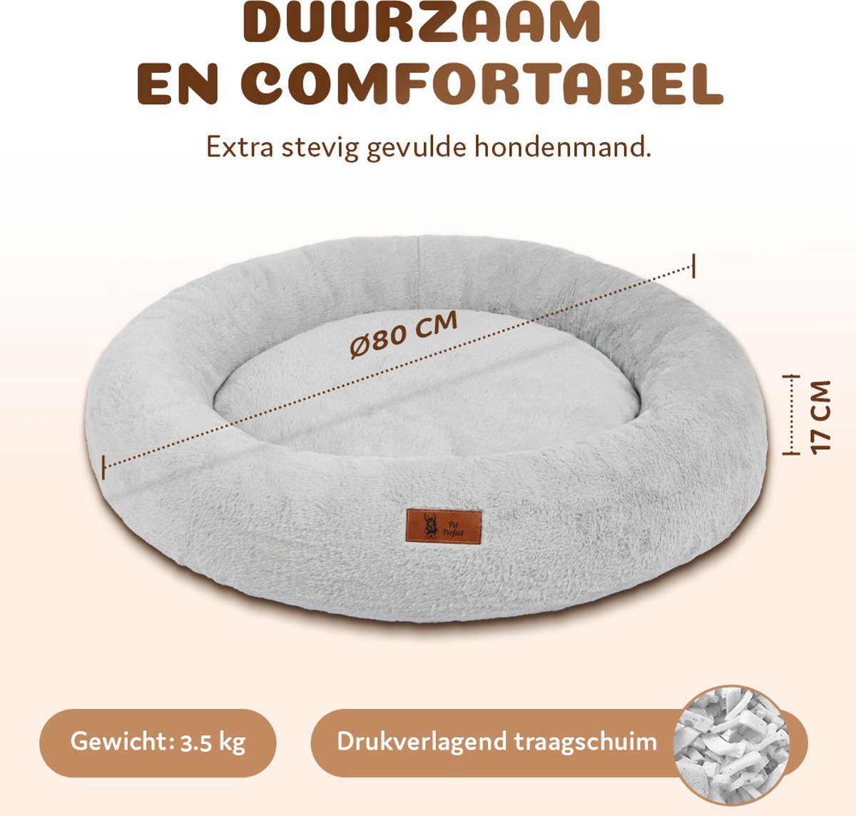 Pet Perfect Orthopedische Hondenmand – Donut Hondenmand – Hondenkussen – Hondenbed – Wasbaar - 80 cm - Grijs thumbnail 4
