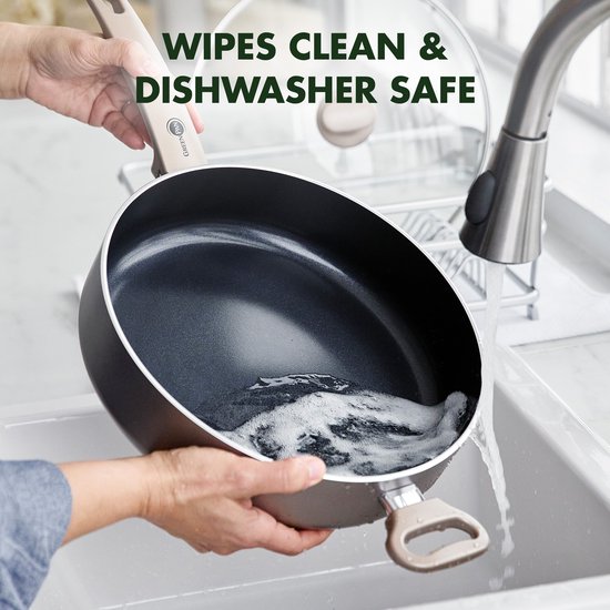 GreenPan Cambridge Hapjespan 28cm met deksel - 4.2L – PFAS-vrije antikleeflaag – Hapjespan inductie – Keramische pan - Ovenbestendig tot 160°C - Koudgrepen - Glazen deksel - Brons