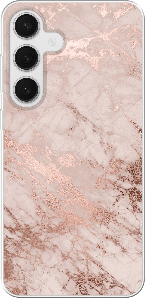 Telefoonhoesje Geschikt voor Samsung Galaxy S25 Plus hoesje - Marmer print - Roze - Luxe - Marmer printlook - Glitter - Design - Siliconen Telefoonhoesje Telefoonhoesje