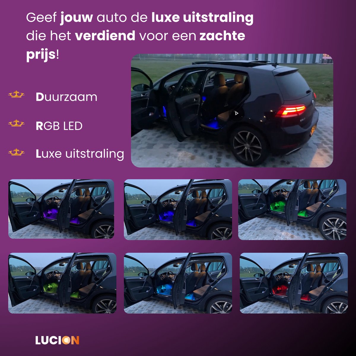 TABEN RGB auto-omgevingsverlichting kit, geüpgraded parallel ontwerp 4 stuks 48 LED APP-controller, synchroniseren met muziekgeluid Actieve geheugenfunctie Autoverlichting met autolader DC 12V 1W