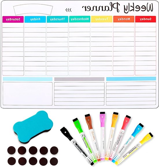 POPRUN Magnetisch Whiteboard Wochenplaner Monatsplaner Menüplaner abwischbar,Stundenplan