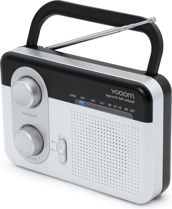 Radio FM portable grosses ondes avec prise casque - blanc et noir