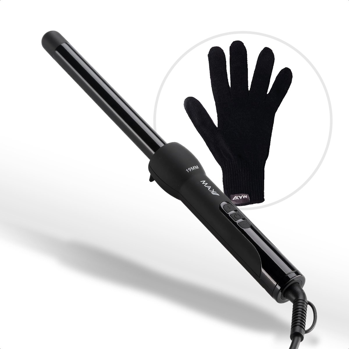 Max Pro Twist 19mm Krultang - Voor Kort en Lang Haar - Curling wand - Zonder Klem - Curler - Met Handschoen - Krultangen thumbnail 7