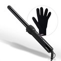 Zwarte MAX PRO TWIST krultang met hittebestendige handschoen ernaast.
