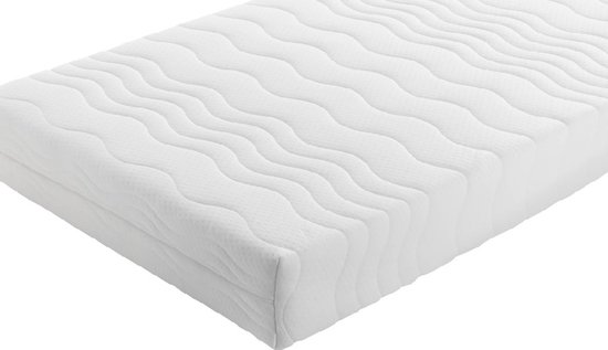 Detail van een witte matras met een golvend gestikt patroon op de bovenkant.