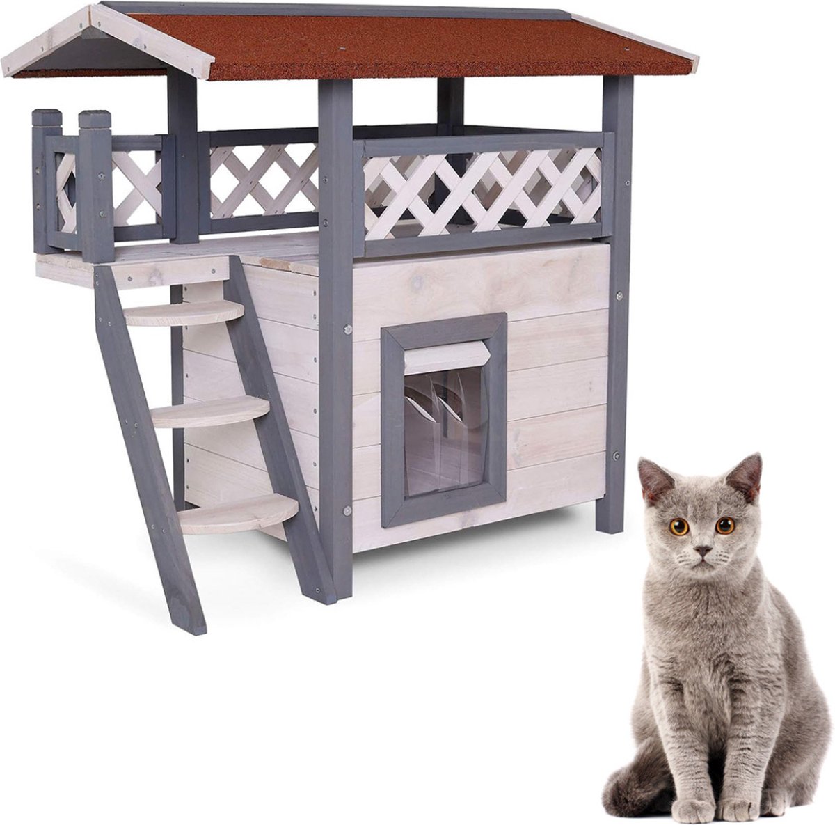VELTRR® Kattenhuis voor buiten - Kattenhok - Kattenbench - Grijs
