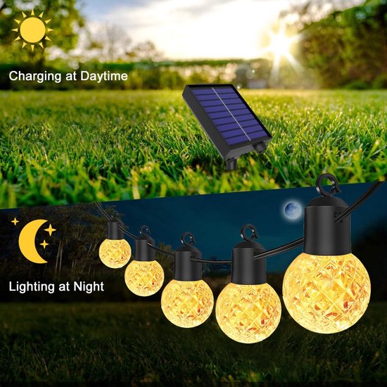 KINGCOO 10LED Zonne-energie Lichtslinger – 2 Meter, Warm Wit, Waterdicht IP44, Voor Binnen En Buiten