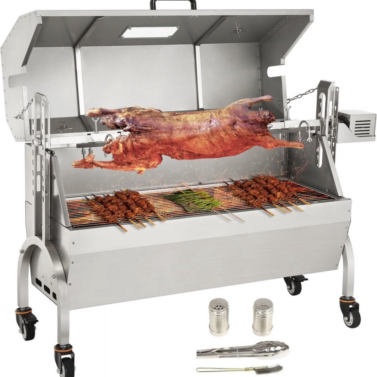 speenvarkensgrill lamsgrill 117 cm, 60 kg RVS rotisserie in