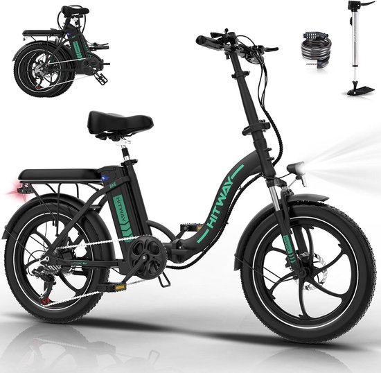 Hitway Elektrische Fiets BK6SL - Trendy 20*3.0 Inch Fat Tire City Commuter EBike met Afneembare 36V 13Ah Lithium Batterij - Opvouwbaar Mountain E-Bike met 250W Motor - 7 Versnellingen - IP54 Waterdicht