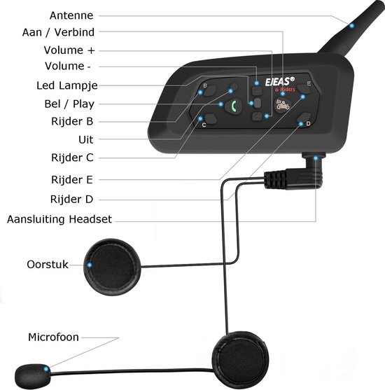Ejeas Vnetphone V6C Schiedsrichter-Sprechanlage - Vollduplex, Bis 1200m Reichweite, Bluetooth, Für Fußball, Motorrad, Ski