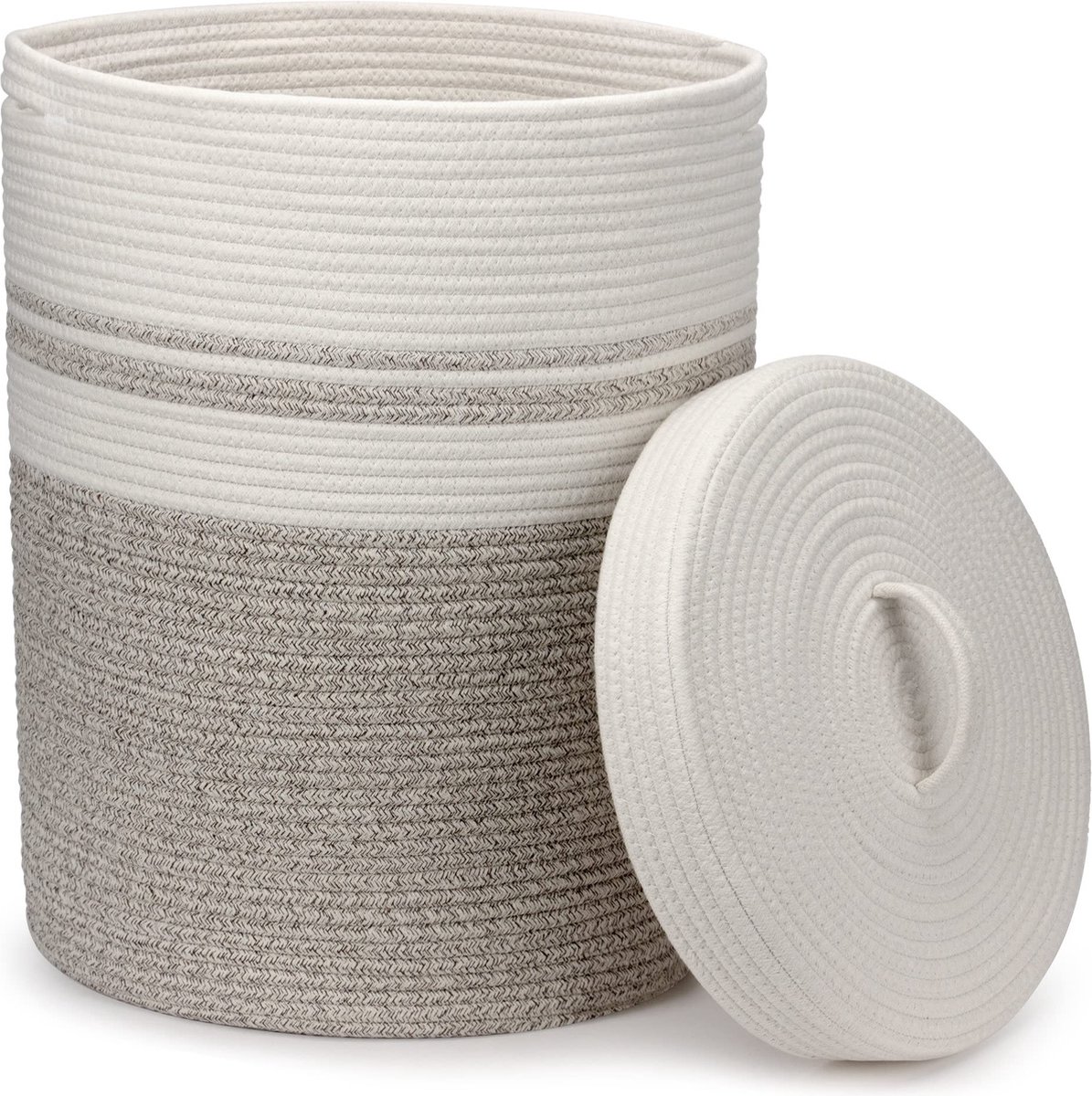 La'Moussawi ® Elegante Opvouwbare Opbergmand met Deksel voor Wasgoed en Speelgoed, Groot Formaat in Wit en Bruin