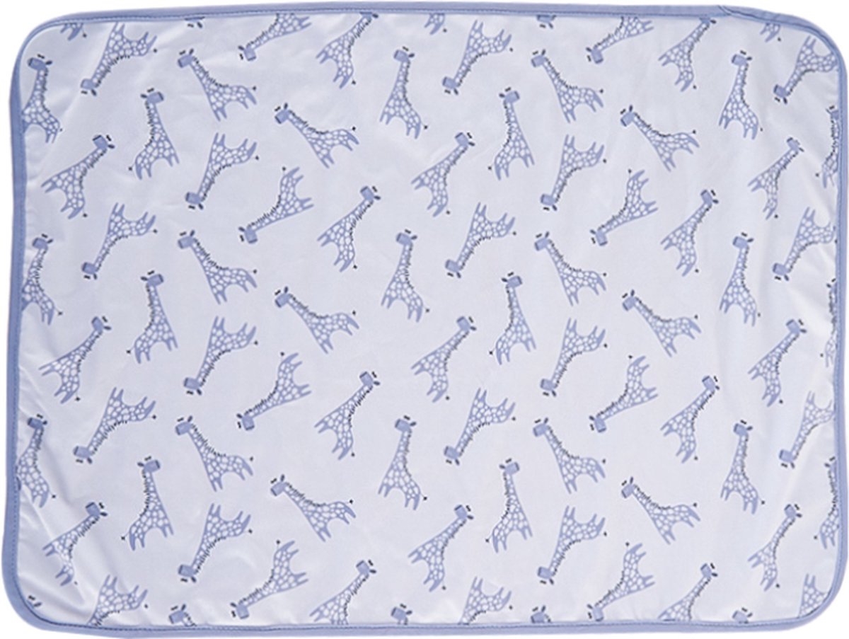 HappyBear | Verschoonmatje - Blue Giraffe | 50cm x 70cm | Handig voor onderweg | Compact en licht van gewicht | Waterdichte toplaag