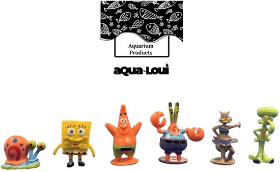 Aqua-Loui® - Aquarium Decoratie - Spongebob Ornamenten - Spongebob poppetjes - set van 6 stuks