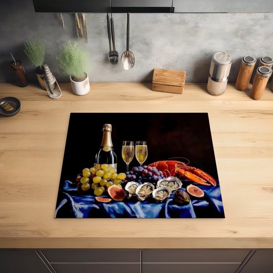 KitchenYeah® Protection plaque induction 59x51 cm - Champagne - Luxe - Huîtres - Protege plaque de cuisson - Couvre plaque induction - Protecteur d'induction - Cuisine