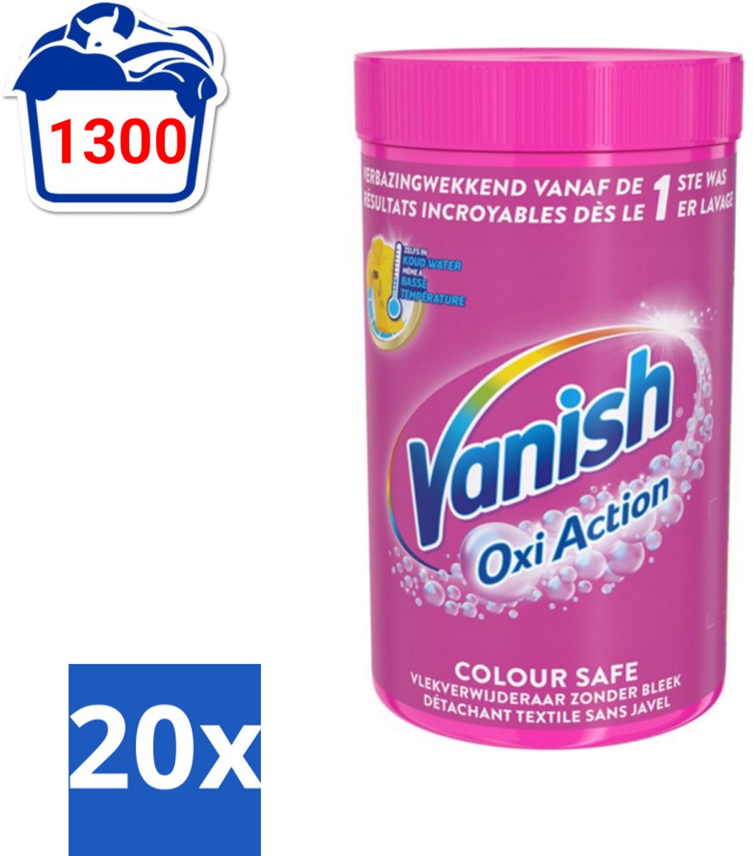20 x Vanish Oxi Action - Veilige Kleur - Vlekkenverwijderaar Poeder - Zonder Bleek - Gekleurde Was - 1.5 Kg - Voordeelverpakking - 20 stuks