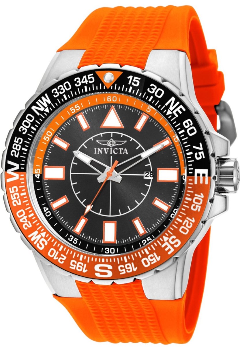 Invicta Aviator 19268 Heren Horloge - Waterdicht - Analoog - Quartz Uurwerk - Roestvrij Staal met zwarte Wijzerplaat - 52mm