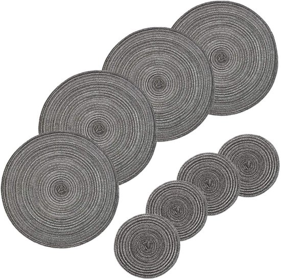 Set Van 4 Katoenen Onderzetters - 18 cm, 4 Kleuren, Rond, Geweven - Wasbaar Voor Dranken, Pannen, Potten, Borden Set Van 4 Katoenen Onderzetters - 18 cm, 4 Kleuren, Rond, Geweven - Wasbaar Voor Dranken, Pannen, Potten, Borden